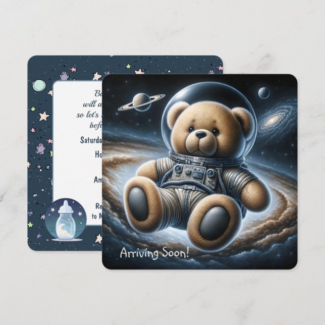 Invitación Astronauta De Oso De Teddy Bebé (Anverso / Reverso)