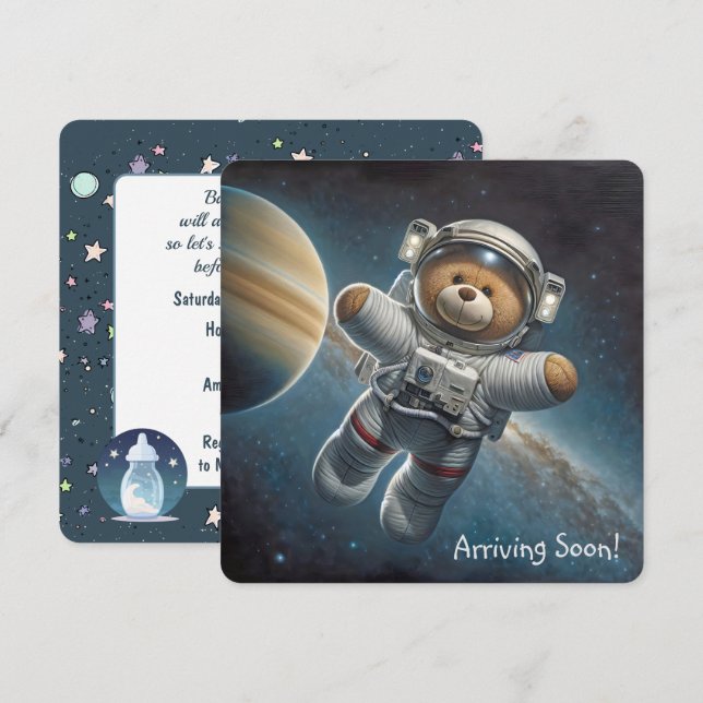 Invitación Astronauta De Oso De Teddy Bebé (Anverso / Reverso)