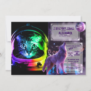 Invitación Astronauta de un gato colorido