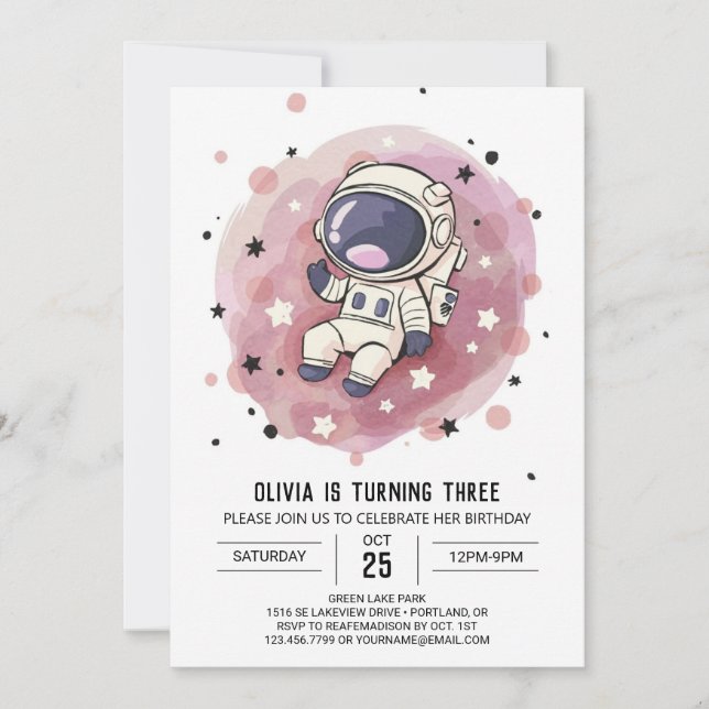 Invitación Astronauta de Whimsy Celestial Cute (Anverso)