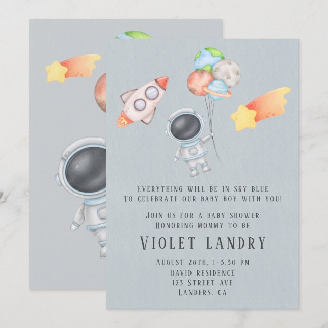 Invitación Astronauta del espacio acuático Baby Shower I (Anverso / Reverso)