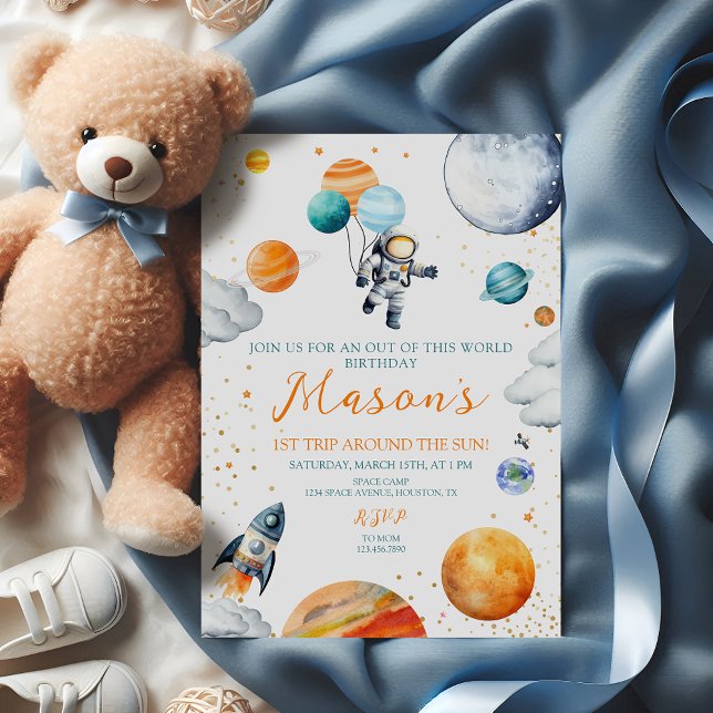 Invitación Astronauta del espacio en acuarela cumpleaños 1 (Subido por el creador)