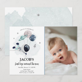 Invitación Astronauta del espacio exterior Blue Boy Primer cu