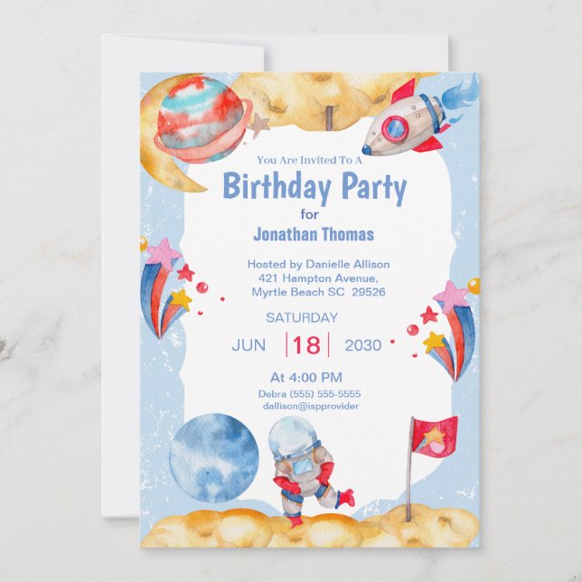 Invitación Astronauta del espacio exterior de los niños Invit (Anverso)