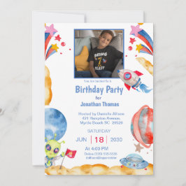 Invitación Astronauta del espacio exterior fotográfico de niñ