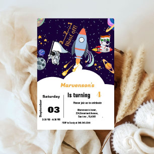 Invitación Astronauta del espacio ultraterrestre azul cumplea