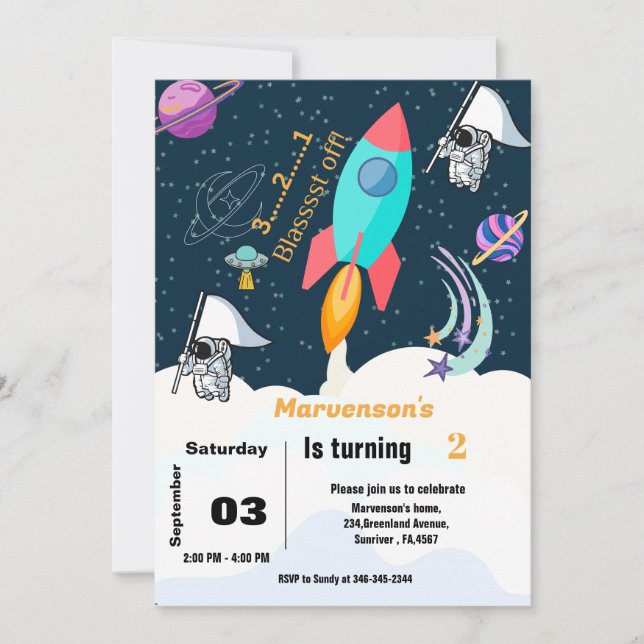 Invitación Astronauta del espacio ultraterrestre cumpleaños (Anverso)