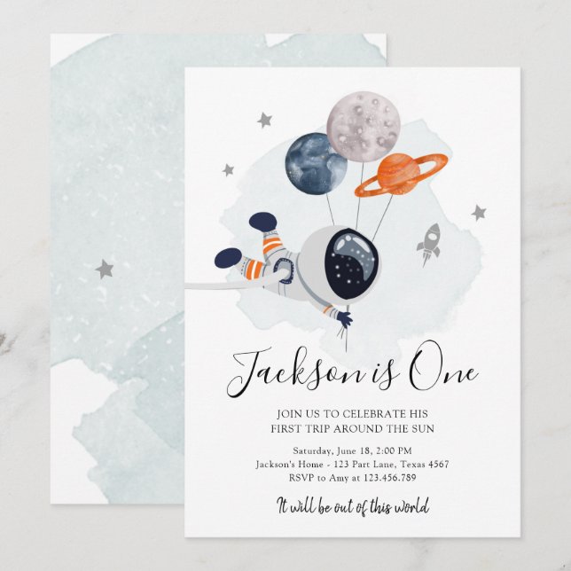 Invitación Astronauta del espacio ultraterrestre Naranja niño (Anverso / Reverso)