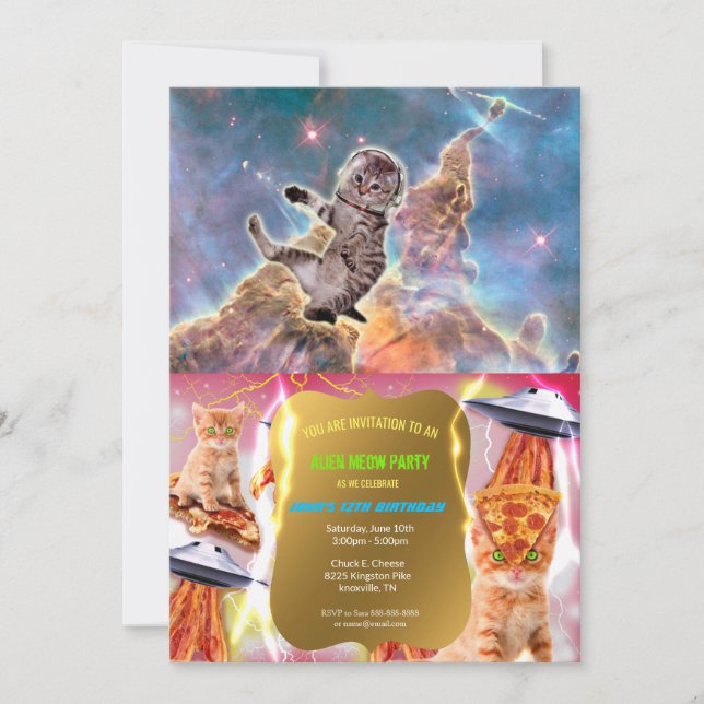 Invitación Astronauta del gato gordo (Anverso)