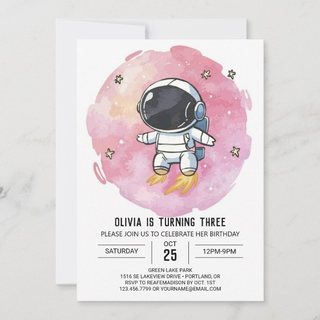 Invitación Astronauta del Starry Pink Explorer (Anverso)
