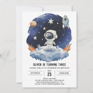 Invitación Astronauta digital de color de agua bohemia Cumple