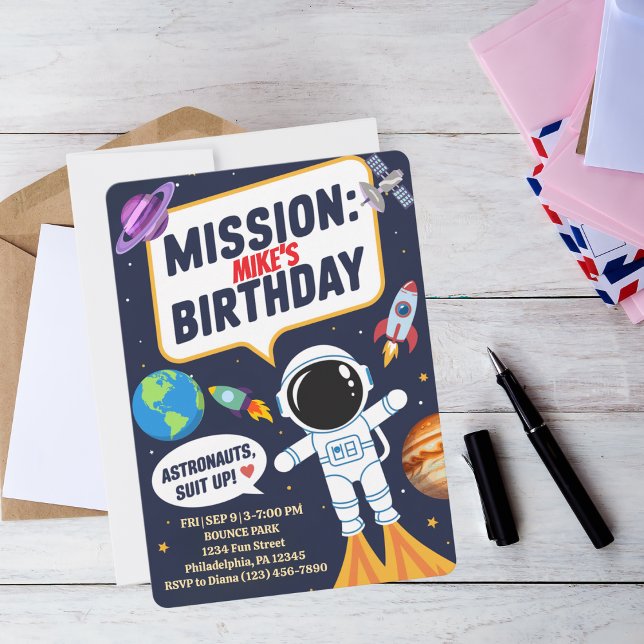 Invitación Astronauta divertida del espacio exterior, primer  (Subido por el creador)