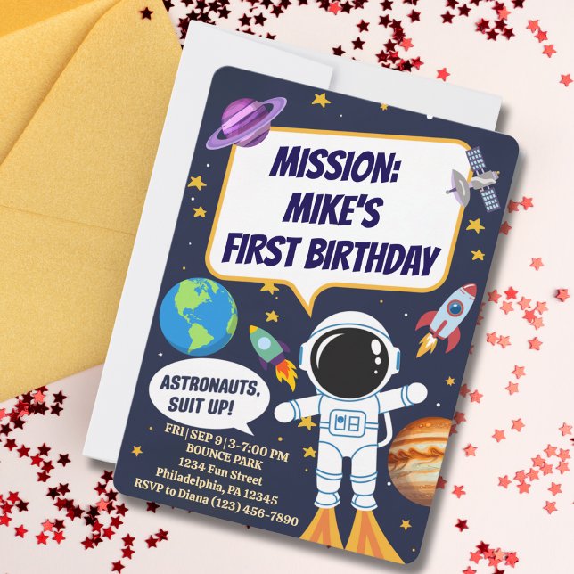 Invitación Astronauta divertido del espacio exterior, Cumplea (Subido por el creador)