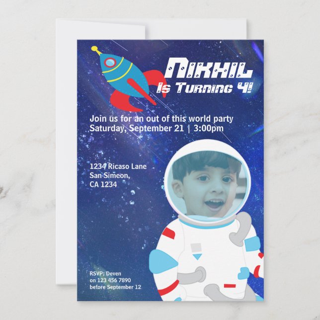 Invitación Astronauta espacial Astronauta Cumpleaños (Anverso)