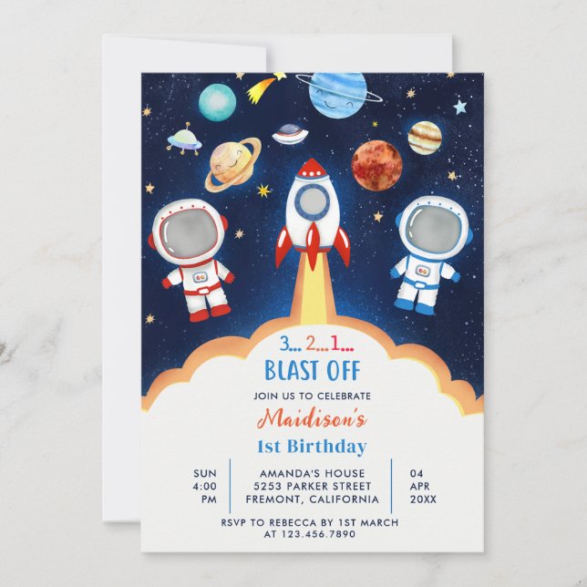 Invitación Astronauta espacial Cualquier fiesta de cumpleaños (Anverso)