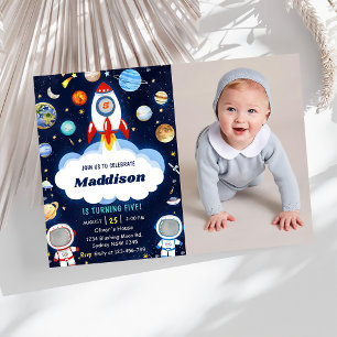 Invitación Astronauta espacial Cualquier foto de la fiesta de