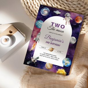 Invitación Astronauta Espacial Dos Cumpleaños Segundo La Luna