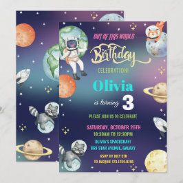 Invitación Astronauta espacial Galaxy Planetas Chica Fiesta d