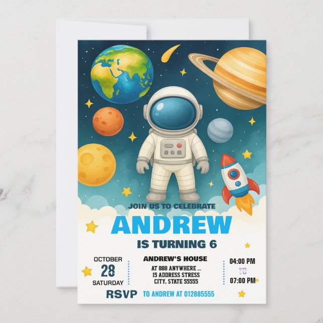 Invitación Astronauta espacial personal moderno Cumpleaños (Anverso)