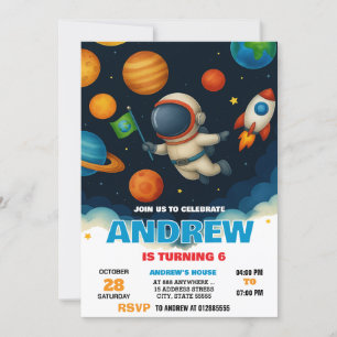 Invitación Astronauta espacial personalizado moderna Cumpleañ