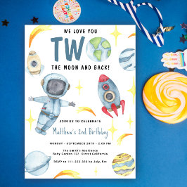 Invitación Astronauta Espacio Dos Cumpleaños en la Luna