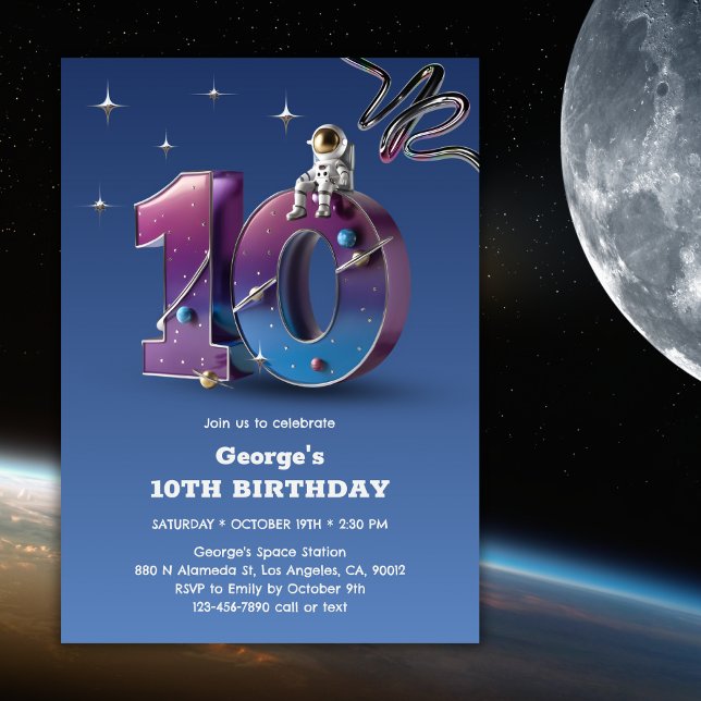 Invitación Astronauta Espacio Exterior Tema niño 10 cumpleaño (Subido por el creador)