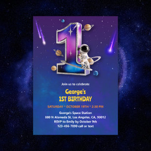Invitación Astronauta Espacio Ultraterrestre Tema Niño Primer