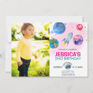 Invitación Astronauta Fiesta Chica rosa lindo cumpleaños