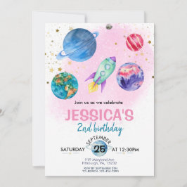 Invitación Astronauta Fiesta Chica rosa lindo cumpleaños