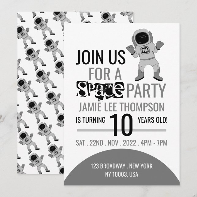 Invitación Astronauta Fiesta espacial, cumpleaños (Anverso / Reverso)
