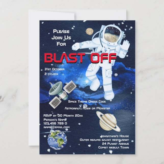 Invitación Astronauta flotando entre planetas AGE espacio par (Anverso)