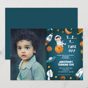 Invitación Astronauta Foto Personalizada Espacio planetas tem