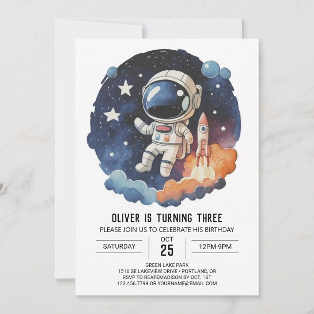 Invitación Astronauta niño astronauta de moda en el exterior  (Anverso)