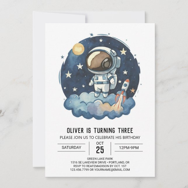 Invitación Astronauta niño astronauta de moda Rocket Cumpleañ (Anverso)