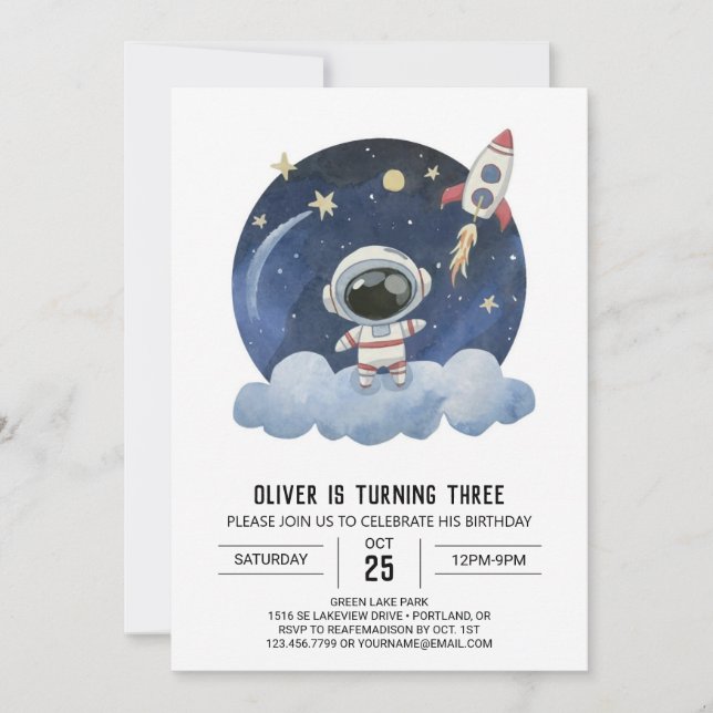 Invitación Astronauta niño de Cometa Azul Cumpleaños (Anverso)