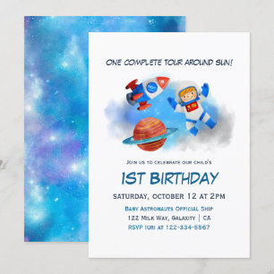 Invitación Astronauta Niño Nacido Primer Cumpleaños
