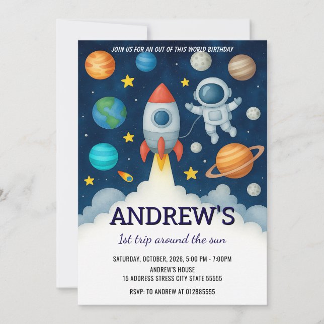 Invitación Astronauta personalizado en el espacio exterior po (Anverso)