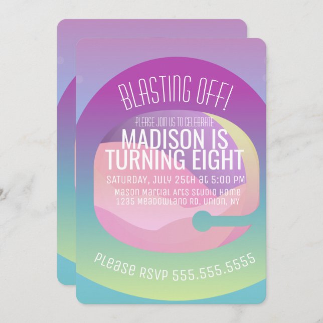 Invitación Astronauta Planeta Espacial Ombre Cumpleaños Cualq (Anverso / Reverso)