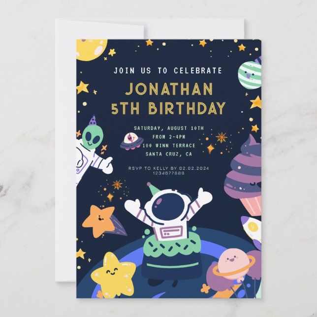 Invitación Astronauta planetas espacio niño cumpleaños (Anverso)