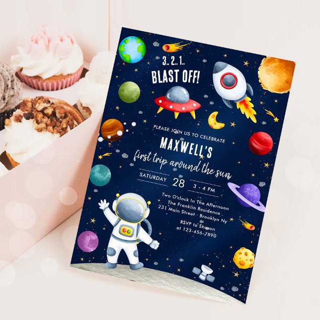 Invitación Astronauta Primer Viaje Alrededor del Sol Cumpleañ (Subido por el creador)