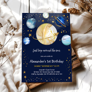 Invitación Astronauta Primer Viaje Alrededor Del Sol Cumpleañ