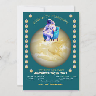 Invitación Astronauta Relajado Sentado en el Planeta