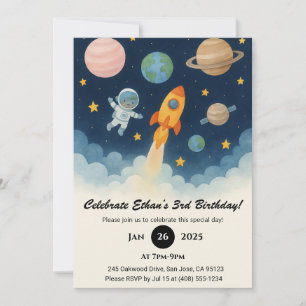 Invitación Astronauta y aventura con cohetes en cumpleaños es