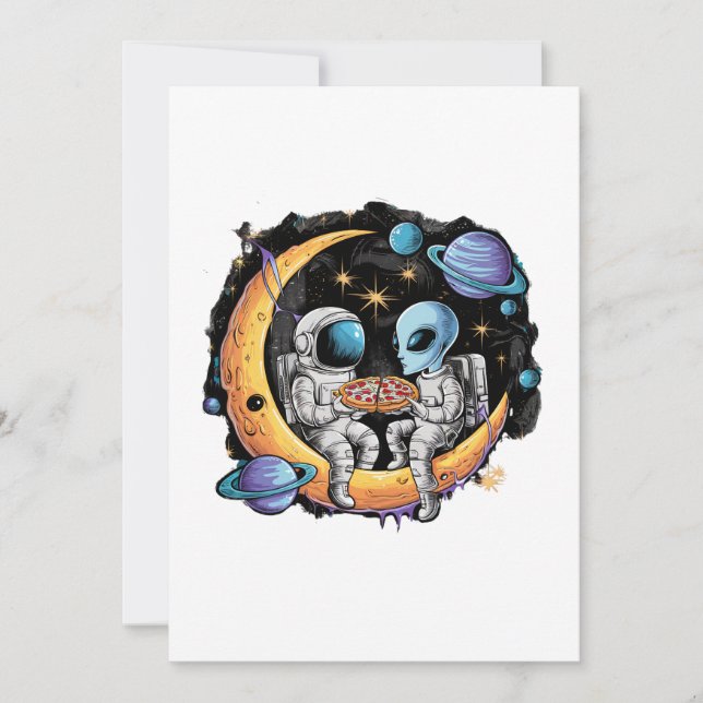 Invitación Astronauta y extranjera disfrutan de una rebanada (Anverso)