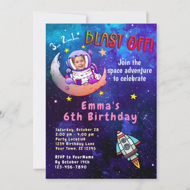 Invitación Astronauta y luna (chica) (Anverso)