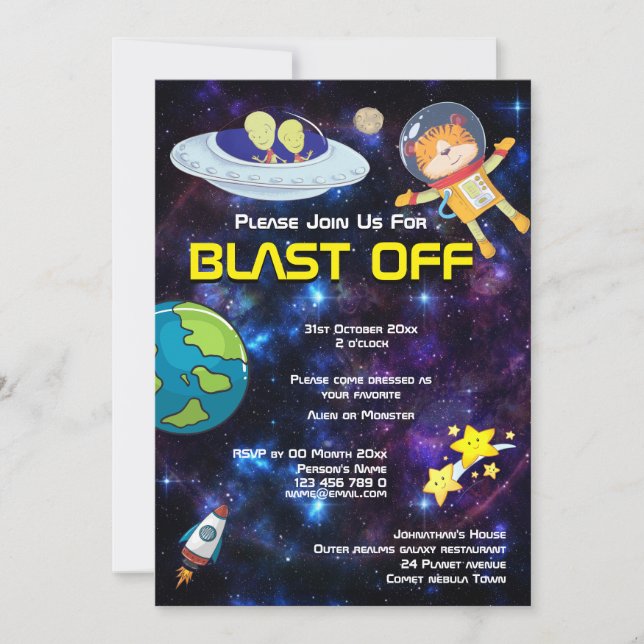 Invitación Astronautas animales extranjeros CUALQUIER fiesta  (Anverso)