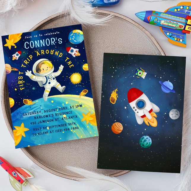 Invitación Astronautas astronautas espaciales planean estrell (Astronaut Space Rocket Planets Stars Birthday Invitation)