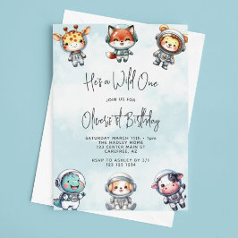 Invitación Astronautas de animales salvajes de un bebé