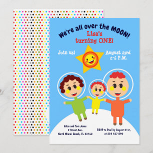 Invitación Astronautas de primer cumpleaños fiestas invitados