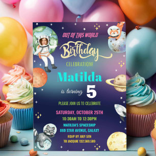 Invitación Astronautas del espacio exterior planetas Chica fo